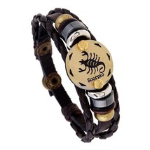 Unisex Leather Wristband Bracelet - Zodiac Horoscope Birth Sign SCORPIO - £4.87 GBP