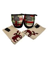 Christmas Kitchen 4-PC Set Robert Stanley Moose Towels Red Green Mini Mitts - $363.10 MXN