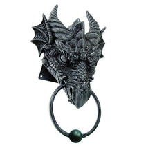 Gothic Fantasy DRAGON HEAD DOOR KNOCKER Superb Detail Faux Stone 9.25&quot; - £18.68 GBP