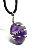 Amethyst Pendant Necklace Wire Wrapped Gemstone Crystal Tie Cord Jewellery - $4.29