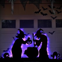 Halloween Witch Decorations Outdoor - 2 Large Black Witches With Cauldron, Scary - £30.44 GBP