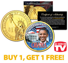 Barack Obama Presidential $1 Dollar Coin Gold Plated *As Seen On Tv* Buy 1 Get 1 - £8.18 GBP