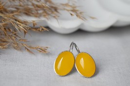 Yellow jade earrings, Oval gemstone earrings, Stainless steel lever back earring - £24.41 GBP