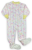 Vtg 80s Kent Sleep &#39;n Play Pink Yellow Hearts Fleece Zip Footed Pajamas ... - $13.12