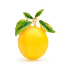 LEMON BROOCH 1.6&quot; Yellow Enamel Summer Citrus Fruit High Quality Pin Gold Plate - £7.04 GBP