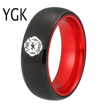 Jewelry Fire Rescue LOGO Black Tungsten with Red Anodized Aluminum Ring New Men' - £29.23 GBP