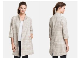 EILEEN FISHER WOMAN Taupe Illusion Jacquard A-Line Open Coat Jacket Topp... - $139.00