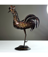 Vintage Standing Rooster Dark Rusty Metal Speckled Stain Brown Copper Dé... - $138.72 CAD