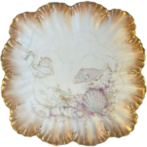 Antique Limoges France Hand Painted Fish Plate Square Shell Border 11&quot; U57 - $47.51
