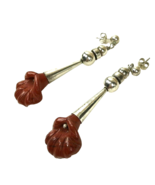 Sterling Silver Squash Blossom Stone Flower Dangle Post Vintage Earrings - $69.29