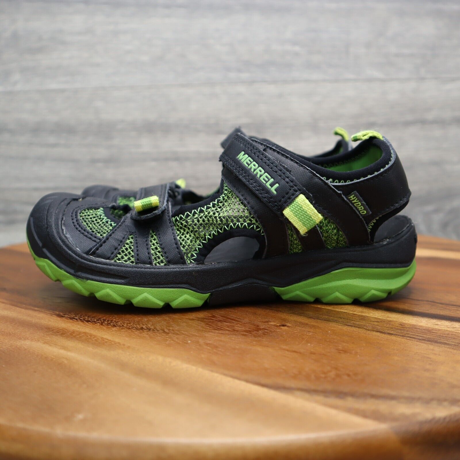 Merrell Shoes Boys 3M Black Green Leather Upper Hydro Rapid Active Footwear - $28.59