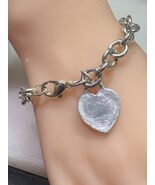 Sterling Silver Rolo Links Heart Charm Bracelet 35 Grams 7.5” - $126.79