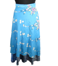 Radhe Blue Floral Layered Reversible Wrap Sari Skirt, Size S-L - £15.73 GBP