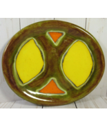 Studio Art Pottery Plate 7 &quot; Oval Shaped Retro Glaze Colors Signed. - £12.59 GBP