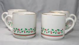 Arby&#39;s 1987 Christmas Collection Coffee Mugs With Holly Design Set of 4 - $19.11
