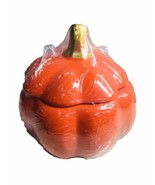 Autumn Ceramic Orange Pumpkin Bowl Canister Container w Lid  5 In - $22.92 CAD