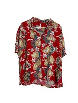 Vintage Michelles Fashion Hawaiian Shirt Size Large Red Ukulele Button F... - £15.03 GBP