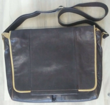 Cole Haan Brown Leather Men&#39;s Messenger Laptop Shoulder Bag With Tan Trim ! - $29.00