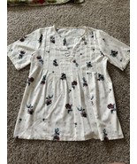 Womens Size Small Short Sleeve V Neck Floral Polka Dot Sheer Top Shirt - $9.49