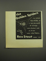 1953 The Golden Spiders Book by Rex Stout Advertisement - A Nero Wolfe novel - $18.49