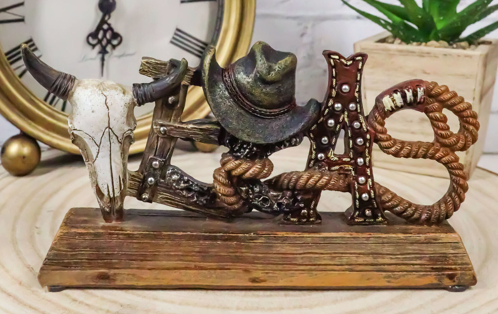Rustic Western Texas Word Cow Skull Cowboy Hat Ropes Horseshoe Desktop P... - $17.99