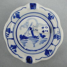 Delft Blue White Ashtray Dutch Windmill Shoes Clogs Trinket Dish Hand Painted 4&quot; - £6.27 GBP