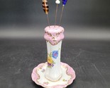 Antique Paris Royal Hand Painted Floral Porcelain Hat Pin Ring Stand w/3... - $24.74