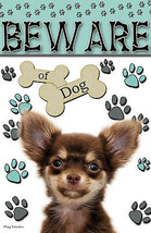 Dark Brown Chihuahua  Beware Of Dog Funny Pet Double Sided Garden Flag E... - £10.64 GBP