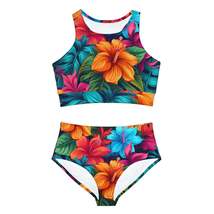 Vibrant Hawaiian-Inspired Tropical Floral Pattern Design Sporty Bikini Set (AOP) - $94.78