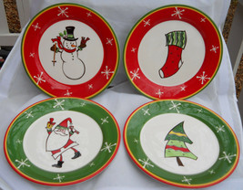 4 Bella Casa Ganz Holiday Christmas Salad Plates New Sock Tree Snowman Santa Cl - £27.84 GBP