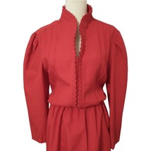 RK Originals Shirt Dress Red Long Puff Sleeve High Pleated Neckline Vintage 70s - £25.71 GBP