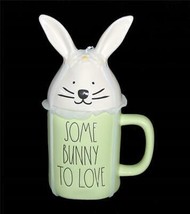 RAE DUNN 2-Pc Easter &quot;SOME BUNNY TO LOVE&quot; Green Mug Bunny Ears Lid Toppe... - £19.97 GBP