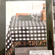 Trick or Treat Halloween Tablecloth 60x84 Oblong Black White Check Spider Web - £19.97 GBP