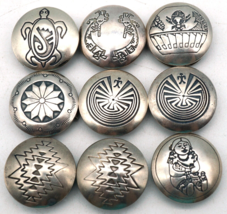 Set of 9 Sterling Silver Button Covers Handmade Navajo Native American Designs - £55.35 GBP