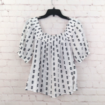 Loft Top Womens Medium White Black Swiss Dot Square Neck Puff Sleeve Flowy Boho - £12.34 GBP