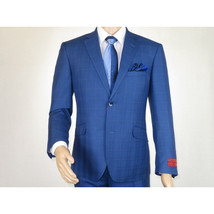 Men Suit By Renoir Window pane English Plaid Slim Fit Side Vents Fit 291-20 Blue image 2
