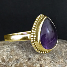 925 Sterling Silver Amethyst Gemston Handmade Rose Gold/Gold Plated Ring GRS1341 - £33.12 GBP+
