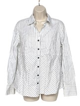 dressbarn Womens Button Up Shirt Size Large White Striped Long Sleeve - £20.19 GBP