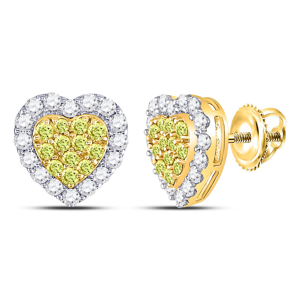 14kt Yellow Gold Womens Round Yellow Diamond Heart Cluster Earrings 1-1/3 Cttw - £1,151.07 GBP