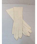 Vintage Real Kid Leather Long Gloves For Women Knotted Edge - Cream - £13.29 GBP