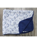 Just Born GRAY &amp; BLUE  Sherpa Plush Soft Baby Blanket with DINOSAURS  - $19.75