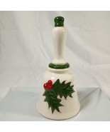 VTG  Ceramic Christmas Bell Holly Berry Leaf Long Handle 8&quot; Tall  Artist... - £24.37 GBP