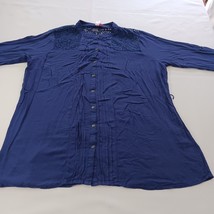 Dolled Up By Fang Women's Blue 3/4 Sleeve Button Shirt Size 1XL Chest 40" image 5