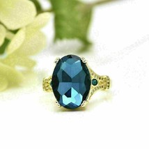 3CT Oval Cut Lab-Created London Blue Topaz Solitaire Ring 14k Yellow Gold Plated - £109.01 GBP