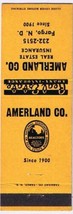 Matchbook Cover Amberland Company Real Estate Insurance Fargo ND - £0.56 GBP