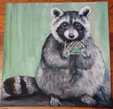 Original Acrylic Painting 12 x 12 Raccoon on Canvas - £55.94 GBP