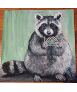 Original Acrylic Painting 12 x 12 Raccoon on Canvas - $70.00