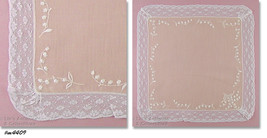 Pastel Yellow Wedding Handkerchief with Embroidered Lily of the Valley (#M4409) - £22.37 GBP