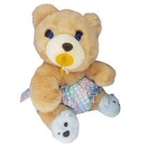 TB TOY TRADING  10&quot;  vintage teddy bear lovey plaid pacifier baby long eyelashes - £38.66 GBP