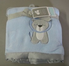 Just Born Blue Baby Blanket Gray Lion Satin Trim Plush Boy Security Love... - £38.91 GBP